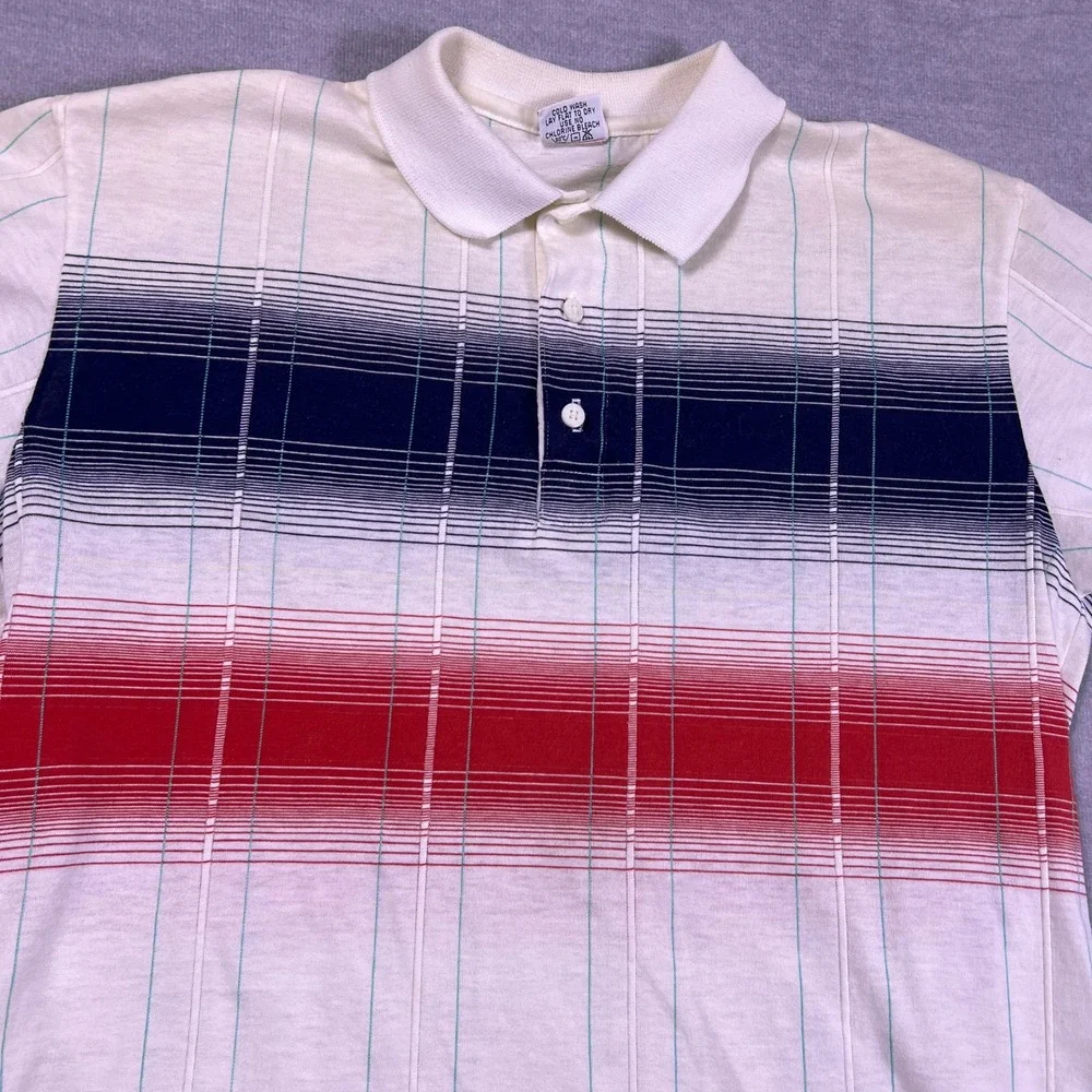 Head Sportswear Mens Vintage Striped Polo Shirt White Blue Red Short Sleeve S